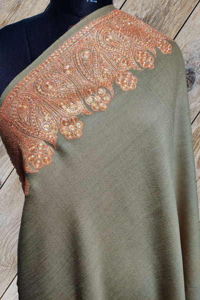 Kashmir Thread shawl Grey Kashmiri Shawl Tilla Embroidery