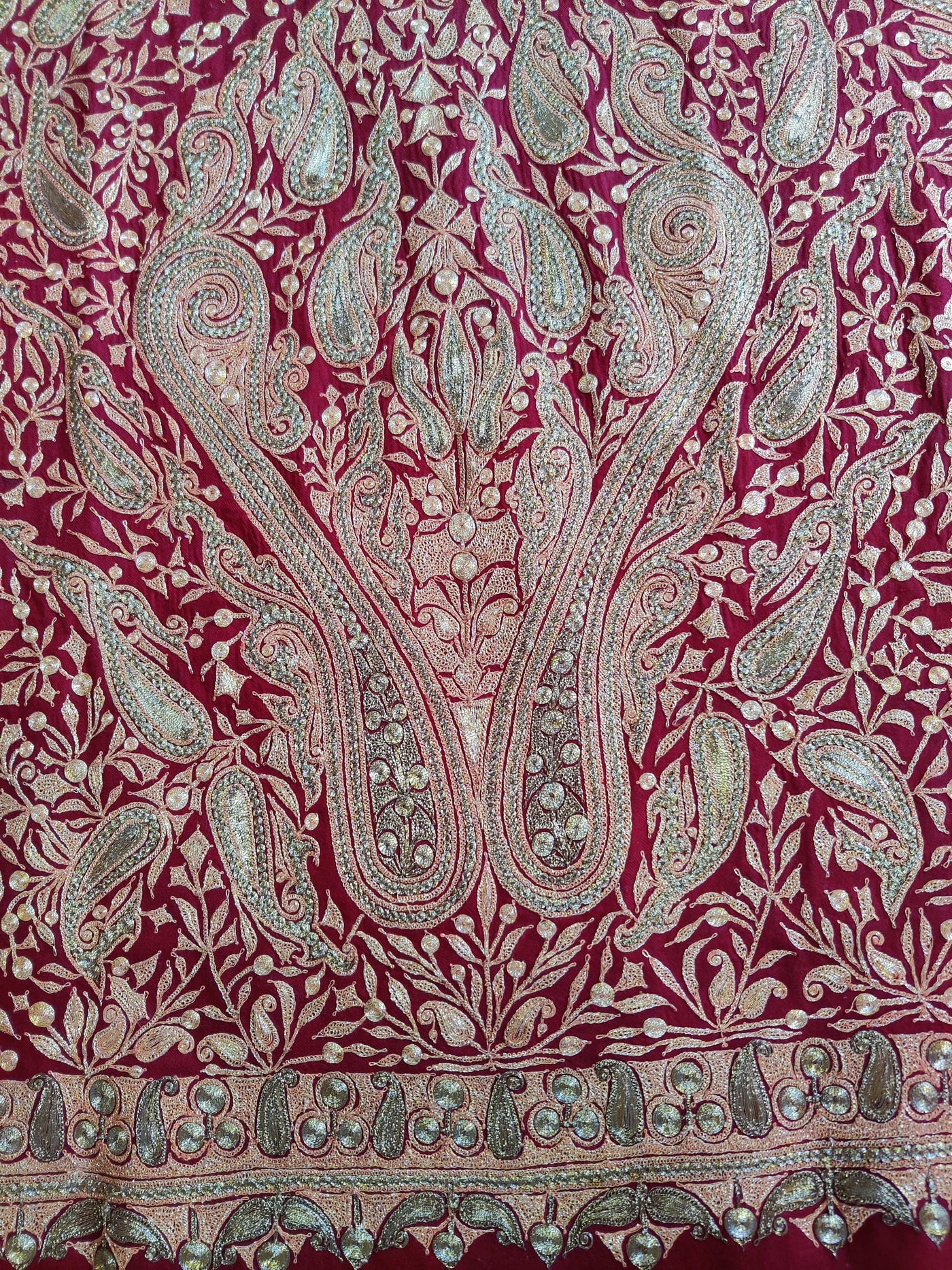 Pure Pashmina Shawl with All Over Tilla Embroidery Dual Color shawl KashmKari