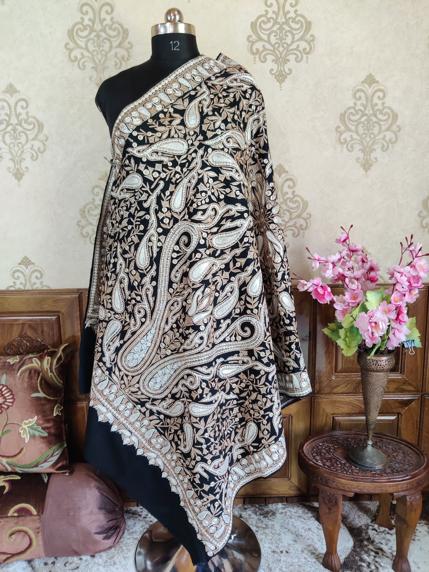 Pure Pashmina Shawl with All Over Tilla Embroidery Dual Colour shawl KashmKari