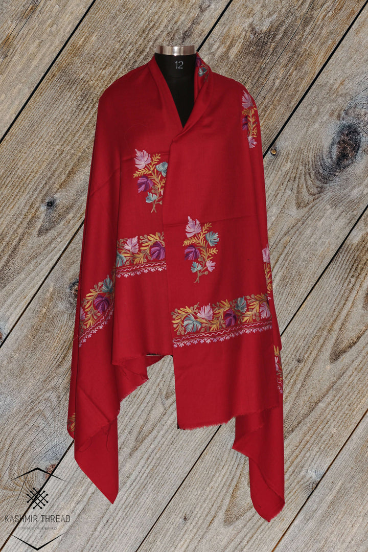 Kashmir Thread shawl Red Kashmiri Woolen Shawl with Aari Embroidery