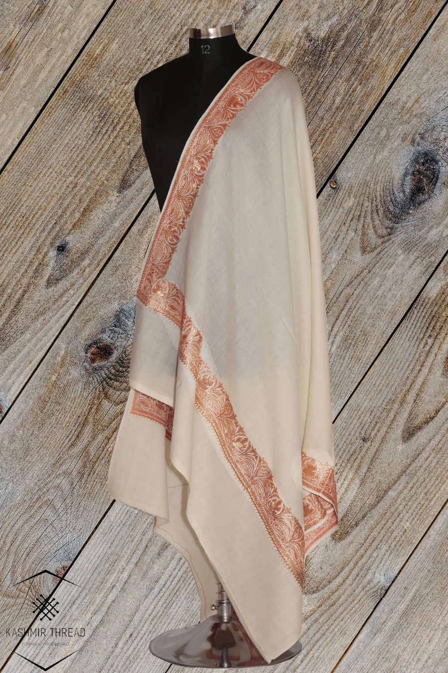 Kashmir Thread shawl White Kashmiri Shawl Tilla Embroidery