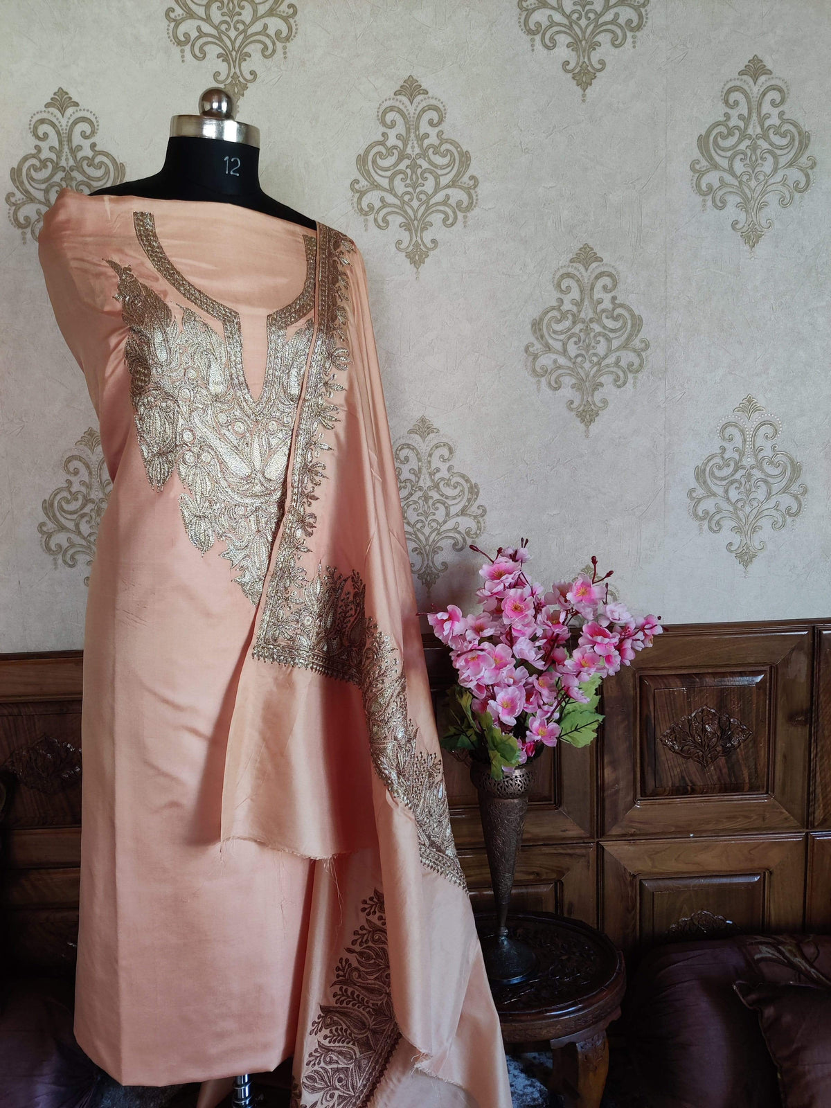 Kashmir Thread Summer Suit Pure Silk Kashmiri Suit Three-Piece With Tilla Embroidery