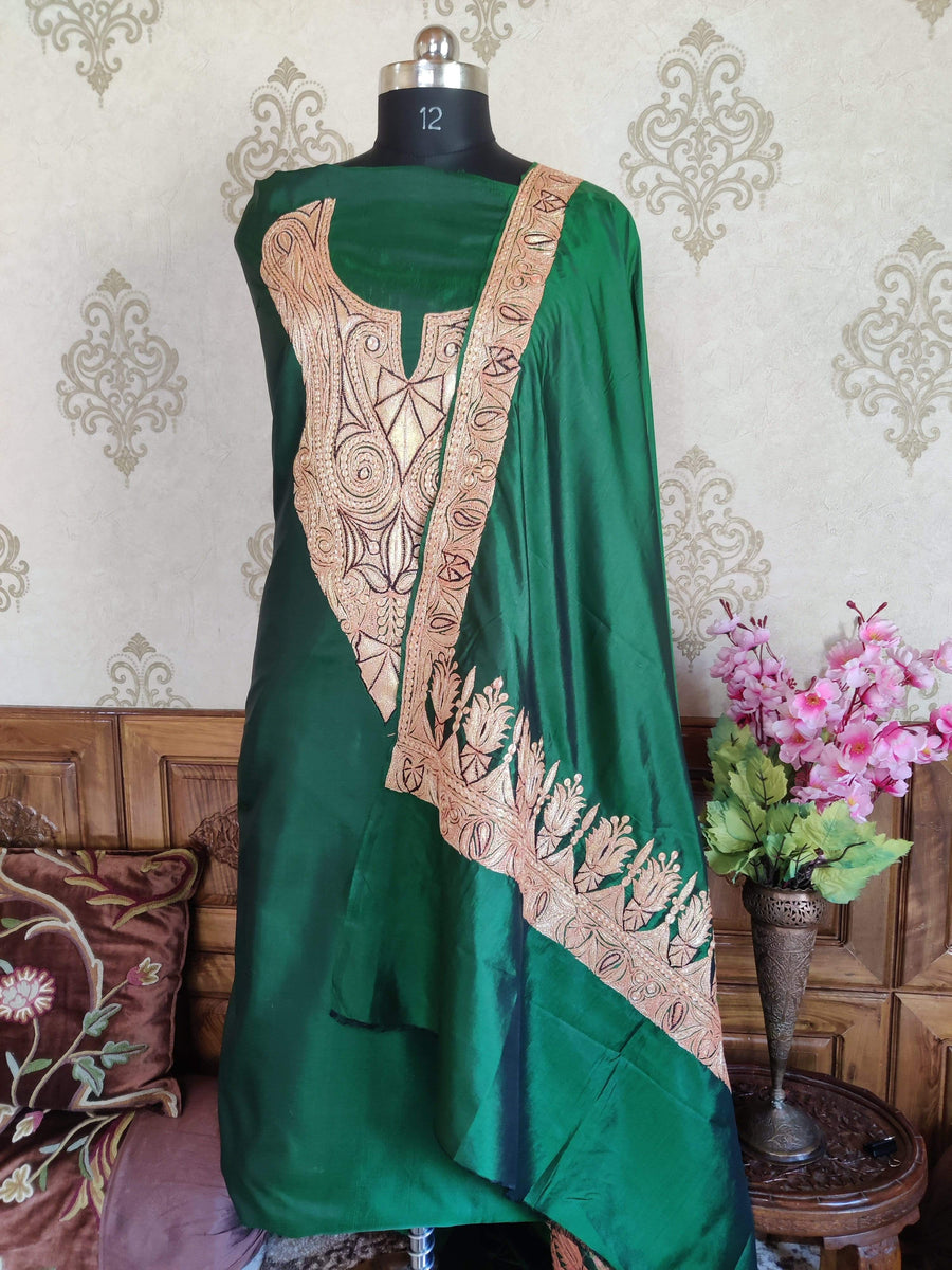 Kashmir Thread Summer Suit Pure Silk Kashmiri Suit Three-Piece With Tilla Embroidery
