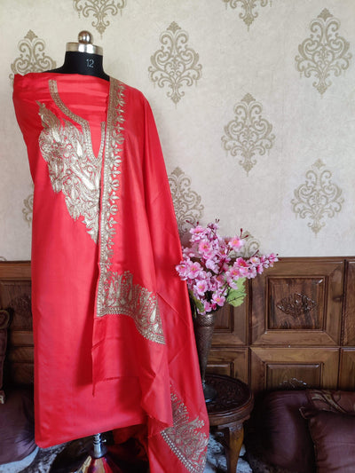 Kashmir Thread Summer Suit Pure Silk Kashmiri Suit Three-Piece With Tilla Embroidery