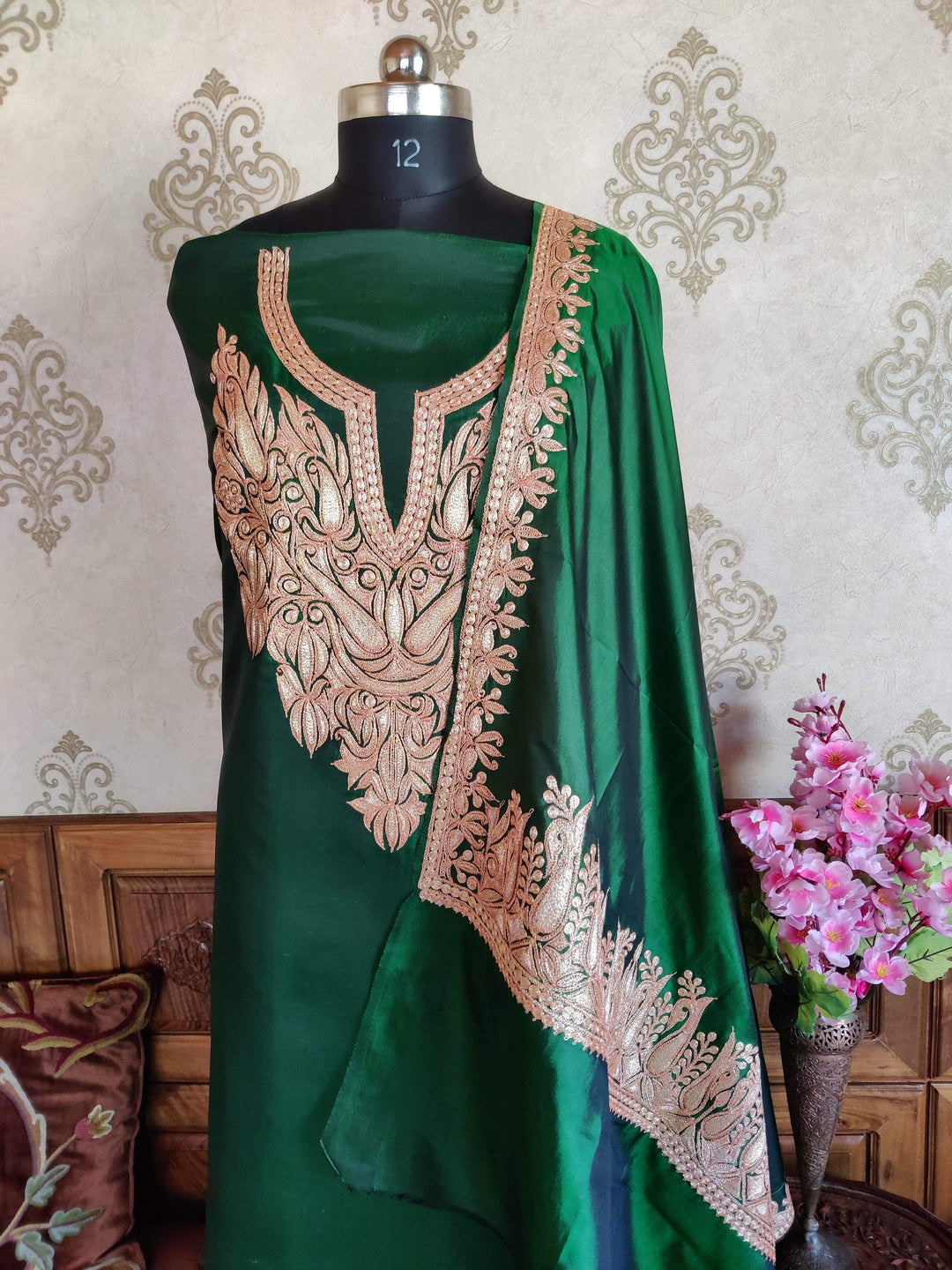 Buy Pure Silk Kashmiri Suit Tilla Embroidery Online at Best Price