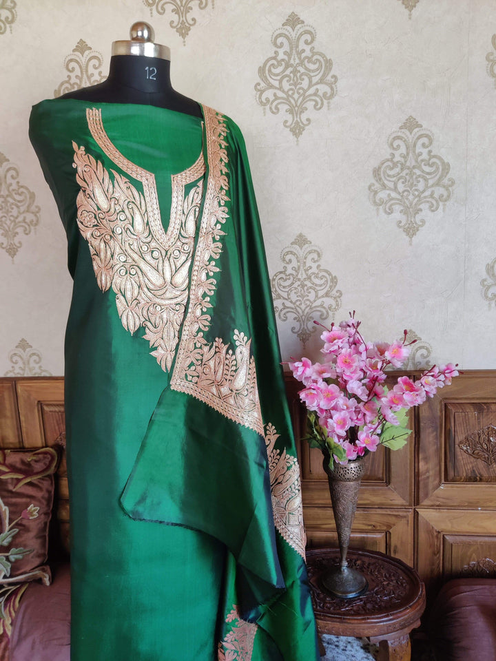 Buy Pure Silk Kashmiri Suit Tilla Embroidery Online at Best Price