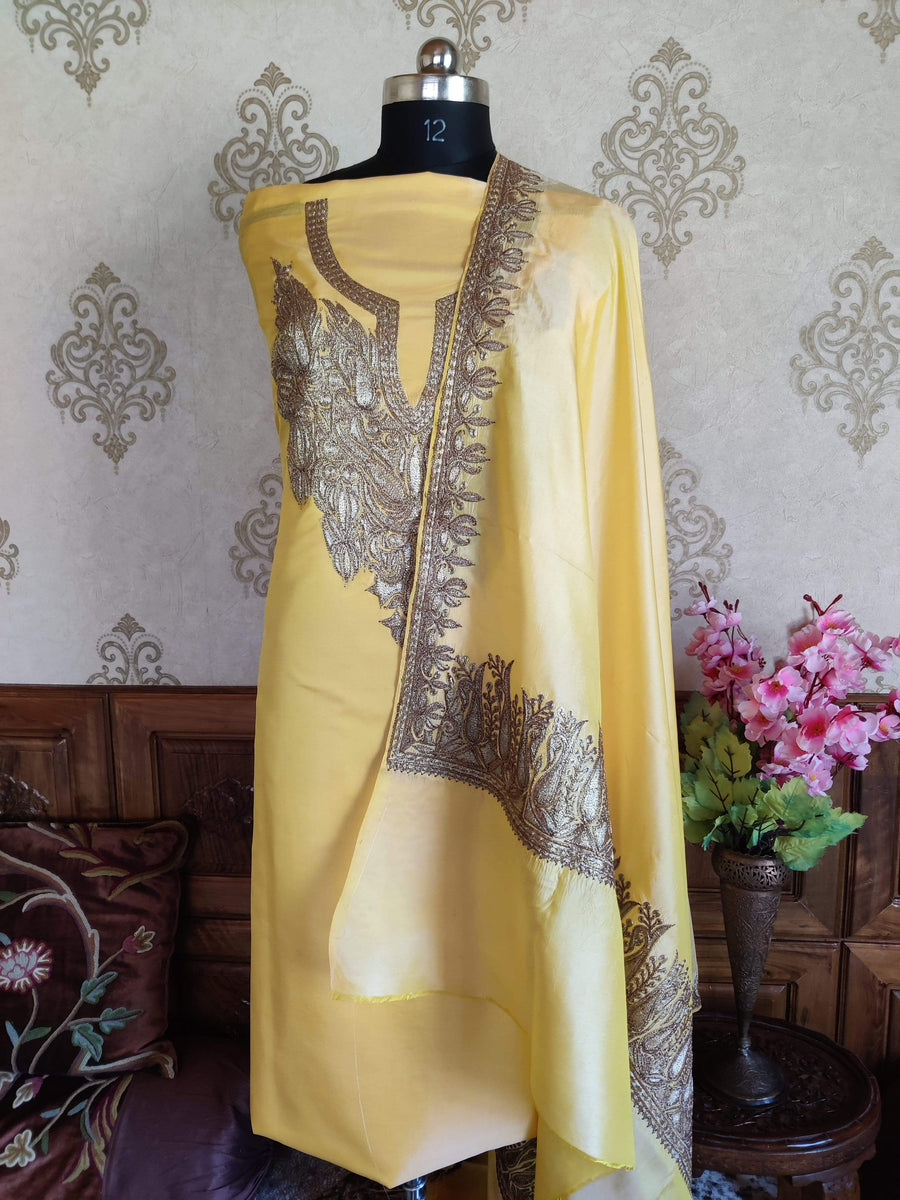 Kashmir Thread Summer Suit Pure Silk Kashmiri Suit Three-Piece With Tilla Embroidery