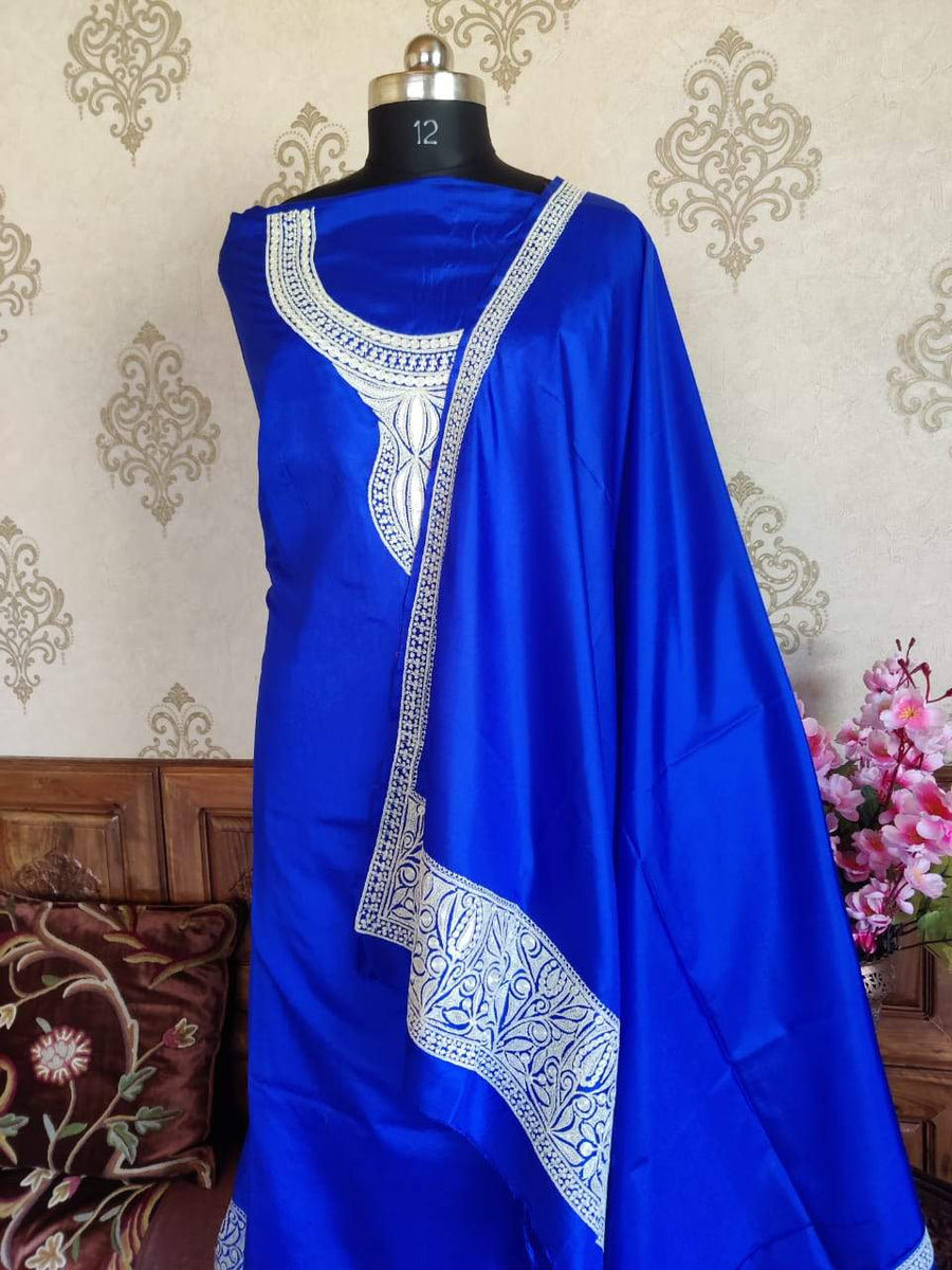 Kashmir Thread Summer Suit Pure Silk Tilla Kashmiri Suit Three-Piece With Heavy Embroidery On Sleeves