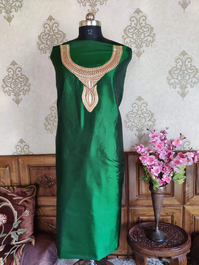 Kashmir Thread Summer Suit Pure Silk Tilla Kashmiri Suit Three-Piece With Heavy Embroidery On Sleeves