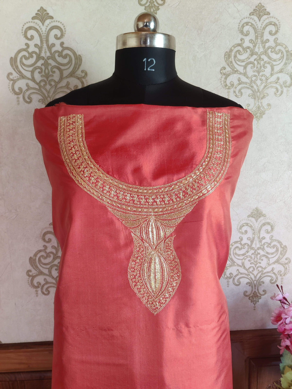 Kashmir Thread Summer Suit Pure Silk Tilla Kashmiri Suit Three-Piece With Heavy Embroidery On Sleeves