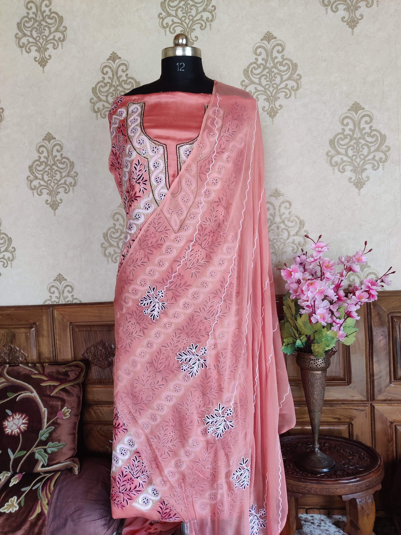 Kashmir Thread Summer Suit Silk Kashmiri Summer Suit Three-Piece With Heavy Embroidery