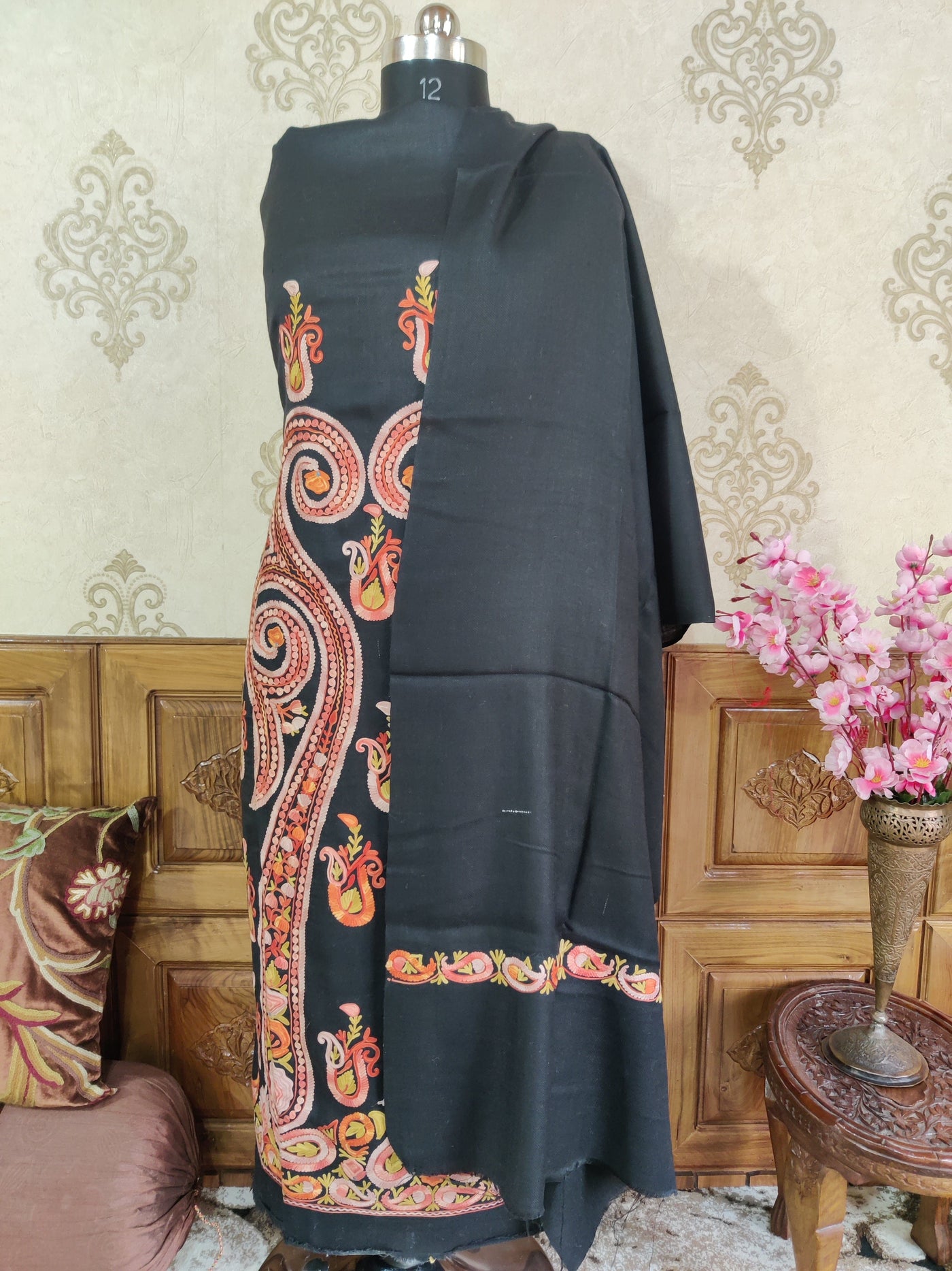 Black Kashmiri Woolen Suit With All over Ari Embroidery in Multi Color Paisley Design (3 Pcs) Woolen Suit KashmKari Blue Kashmiri Woollen Suit With Tilla Embroidery jaal design (3 pcs).  Kashmiri Suit online