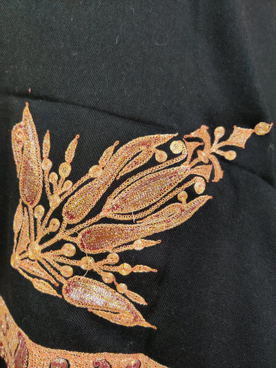 Black Kashmiri Woolen Suit with Multi Dual Color Tilla Embroidery All Over Paisley Designs (3 Pcs) Woolen Suit KashmKari Blue Kashmiri Woollen Suit With Tilla Embroidery jaal design (3 pcs).  Kashmiri Suit online