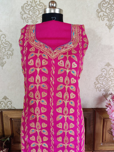Kashmiri Suit Woollen With Golden Tilla Embroidery Jaal Design (3 Pcs) Woolen Suit KashmKari Blue Kashmiri Woollen Suit With Tilla Embroidery jaal design (3 pcs).  Kashmiri Suit online