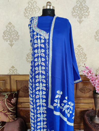 Kashmiri Suit Woollen With Tilla Embroidery Jaal Design (3 pcs) Woolen Suit KashmKari Blue Kashmiri Woollen Suit With Tilla Embroidery jaal design (3 pcs).  Kashmiri Suit online