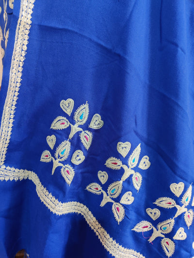 Kashmiri Suit Woollen With Tilla Embroidery Jaal Design (3 pcs) Woolen Suit KashmKari Blue Kashmiri Woollen Suit With Tilla Embroidery jaal design (3 pcs).  Kashmiri Suit online