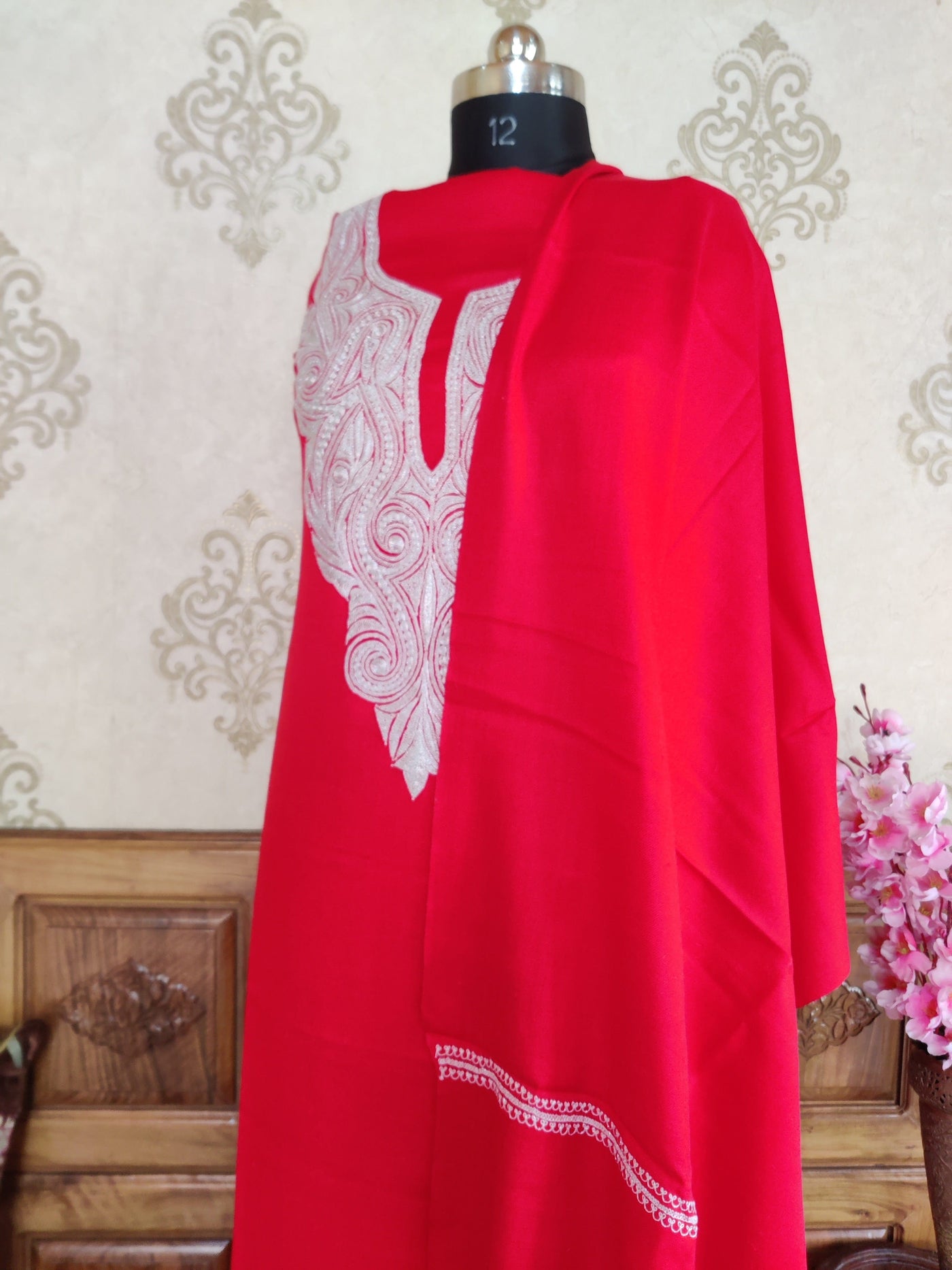 Kashmiri Suit Woollen With Tilla Embroidery on Neck  (3 pcs) Woolen Suit KashmKari MaroonKashmiri Woollen Suit With Tilla Embroidery jaal design (3 pcs).  Kashmiri Suit online