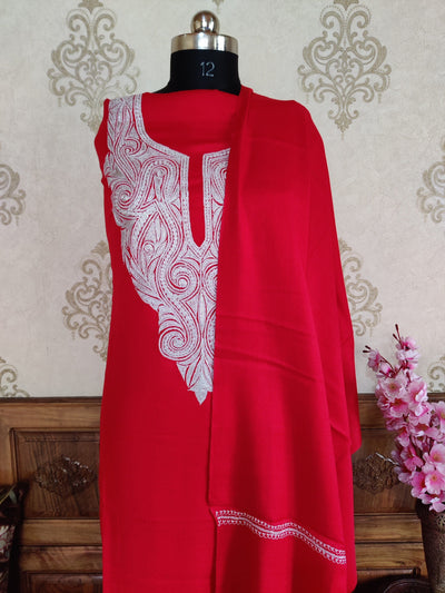 Kashmiri Suit Woollen With Tilla Embroidery on Neck  (3 pcs) Woolen Suit KashmKari MaroonKashmiri Woollen Suit With Tilla Embroidery jaal design (3 pcs).  Kashmiri Suit online