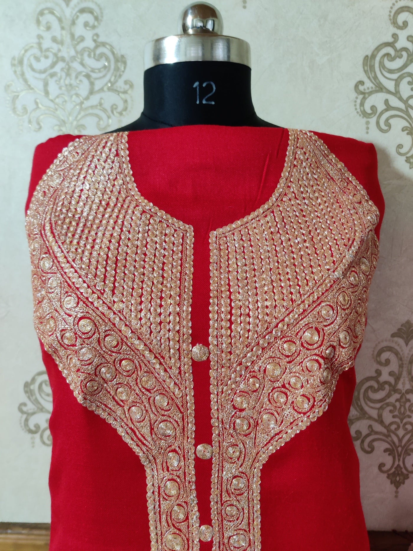 Kashmiri Woolen Suit With Tilla Embroidery (3 pcs) Woolen Suit KashmKari Kashmiri Woolen Suit With Tilla Embroidery (3 pcs). paisley design Kashmiri Suit online