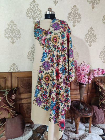 Kashmiri Woollen Suit Hand Aari Embroidery on Dupatta  (3 pcs) Woolen Suit KashmKari Kashmiri Woolen Suit Hand Embroidery | Kashmiri hand embroidery Suit online at best price 