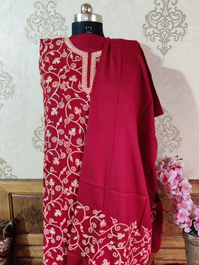 Kashmiri Woollen Suit With Tilla Embroidery Jaal Design (3 pcs) Woolen Suit KashmKari Kashmiri Woollen Suit With Tilla Embroidery Work Jaal design (3 pcs).  Kashmiri Suit online