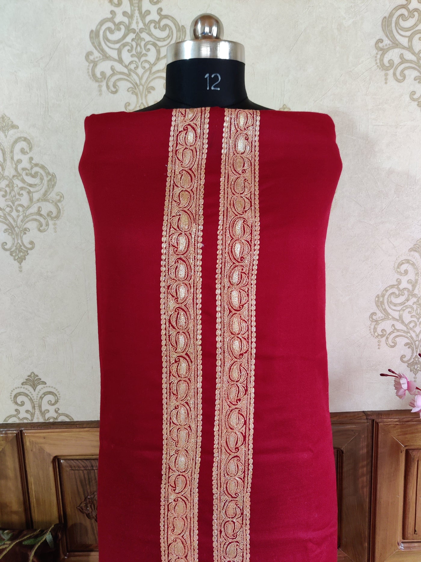 Maroon Kashmiri Suit Woollen With Golden Tilla Embroidery  (3 pcs) Woolen Suit KashmKari Blue Kashmiri Woollen Suit With Tilla Embroidery jaal design (3 pcs).  Kashmiri Suit online