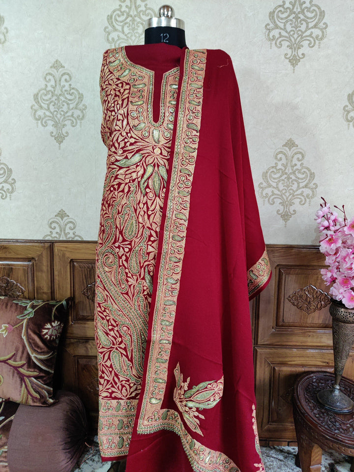 Blue Kashmiri Woollen Suit With Tilla Embroidery jaal design (3 - Main Image