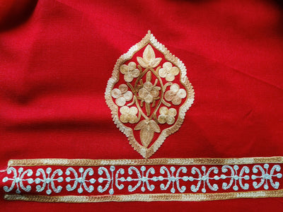Woollen Kashmiri Suit With Aari plus Tilla Embroidery (3 pcs) Woolen Suit KashmKari MaroonKashmiri Woollen Suit With Tilla Embroidery jaal design (3 pcs).  Kashmiri Suit online